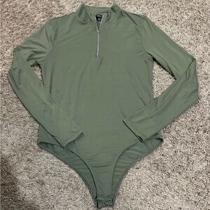 Ambiance Olive Zip-Front Long Sleeve Bodysuit